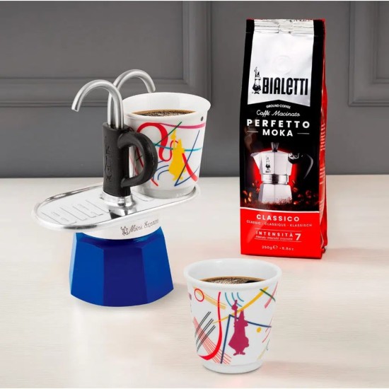 Bialetti Mini Express Kandinsky + 2 Espresso Fincanı Bialetti Mini Express Kandinsky + 2 Espresso Fincanı – orijinal Bialetti moka pot