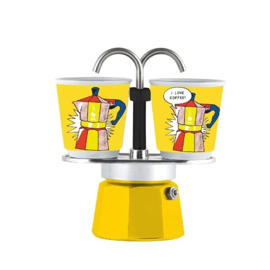 Bialetti Mini Express Lichtenstein + 2 Espresso Fincanı Bialetti Mini Express Lichtenstein + 2 Espresso Fincanı – orijinal Bialetti moka pot
