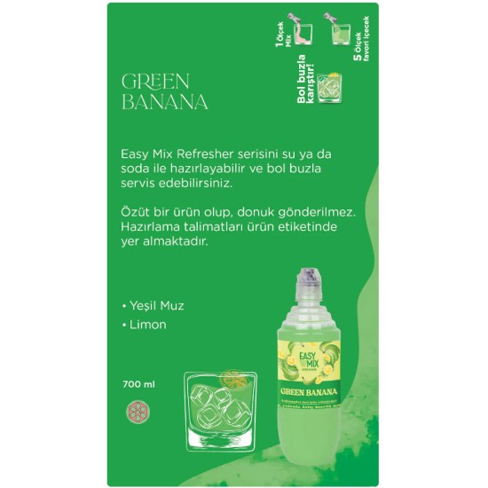 Easy Mix Yeşil Muz aromalı içecek bazı 700 ml Easy Mix Green Banana 700 ml şurup şişesi