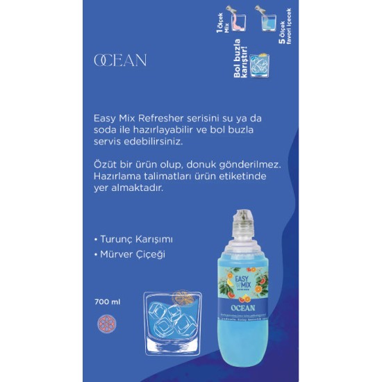 Easy Mix Ocean 700 ml – Kokteyller İçin İdeal Easy Mix Ocean 700 ml – Tropikal ve Ferahlatıcı Kokteyl Deneyimi