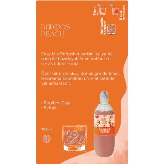 Easy Mix Rooibos Peach aromalı içecek bazı 700 ml Easy Mix Rooibos Peach 700 ml şeftalili rooibos şurubu