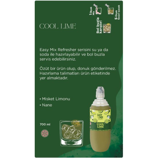 Easy Mix X Cool Lime ferah limon bazlı içecek şurubu 700 ml Easy Mix X Cool Lime 700 ml limeli içecek şurubu
