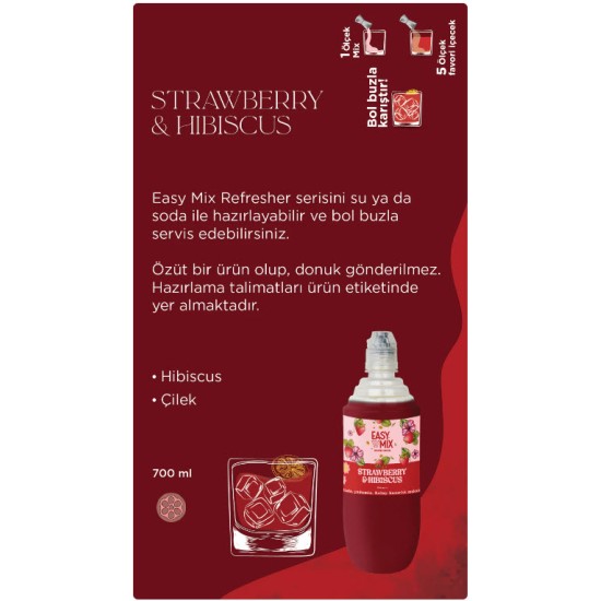 Easy Mix Strawberry & Hibiscus – Çilek ve Hibiskus Aromalı Baz 700 ml Easy Mix Strawberry & Hibiscus 700 ml çilek ve hibiskus aromalı içecek bazı