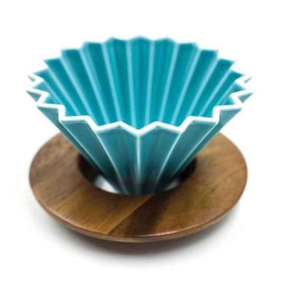 Turkuaz seramik ahşap standlı kahve dripper ASD-10