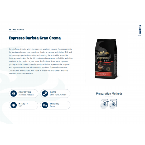 Lavazza Espresso Barista Gran Crema 1 KG çekirdek kahve ambalaj görseli