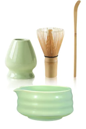 4’lü Matcha Seti – Bambu Whisk, Kase, Tutucu ve Kaşık