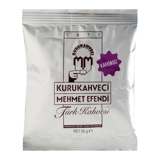Kurukahveci Mehmet Efendi Kafeinsiz Türk Kahvesi 50 gr Kurukahveci Mehmet Efendi Kafeinsiz Türk Kahvesi 50 gr poşet ambalaj görseli