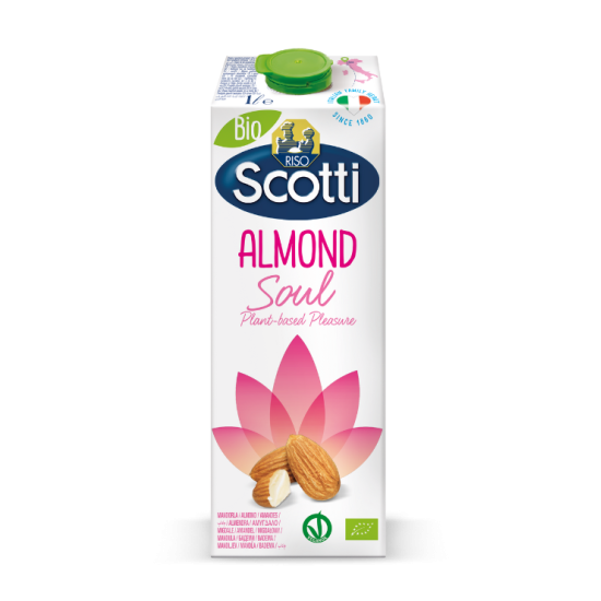 Riso Scotti Almond Soul Bio pirinç badem bitkisel içecek ambalajı